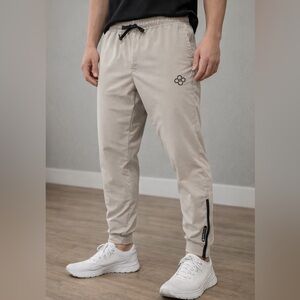 RUDIS Men’s Athletic Jogger Pants Beige Wrestler’s Cuff Zip Ankle Size Medium